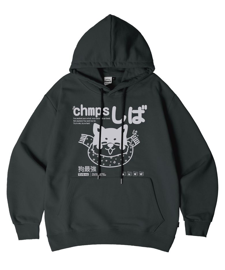 [8 COLORS] CHMPS SHIBA 오버핏 후드 티셔츠 B25FT04 [기모/NO기모]