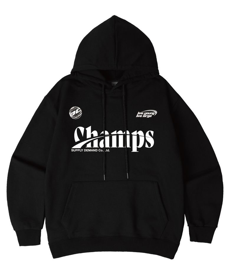 [7 COLORS] CHMPS SPORTY LOGO 오버핏 후드 티셔츠 B25FT05 [기모/NO기모]