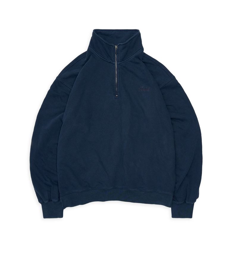 slouchy half-zip up in bleached navy
