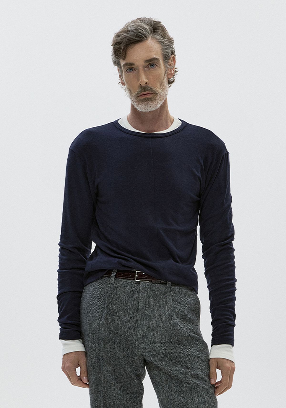 세비지(SAVAGE) Wool Crewneck Jersey Long Sleeve - Navy