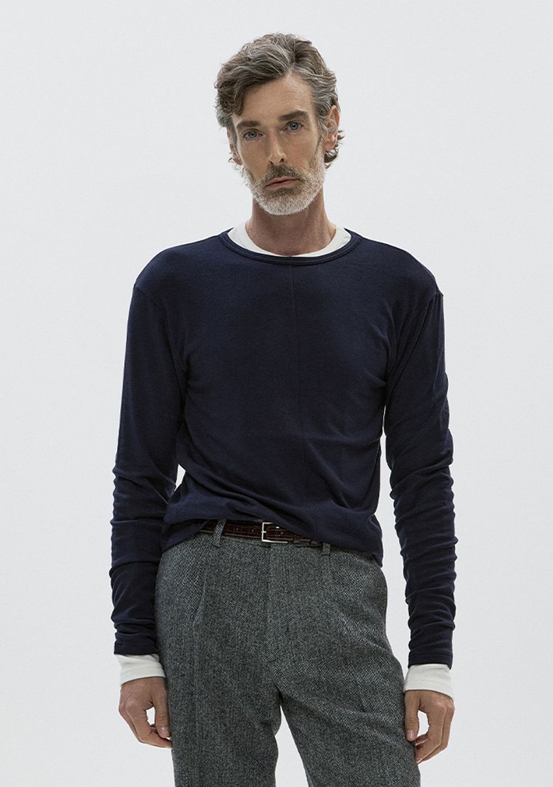 Wool Crewneck Jersey Long Sleeve - Navy