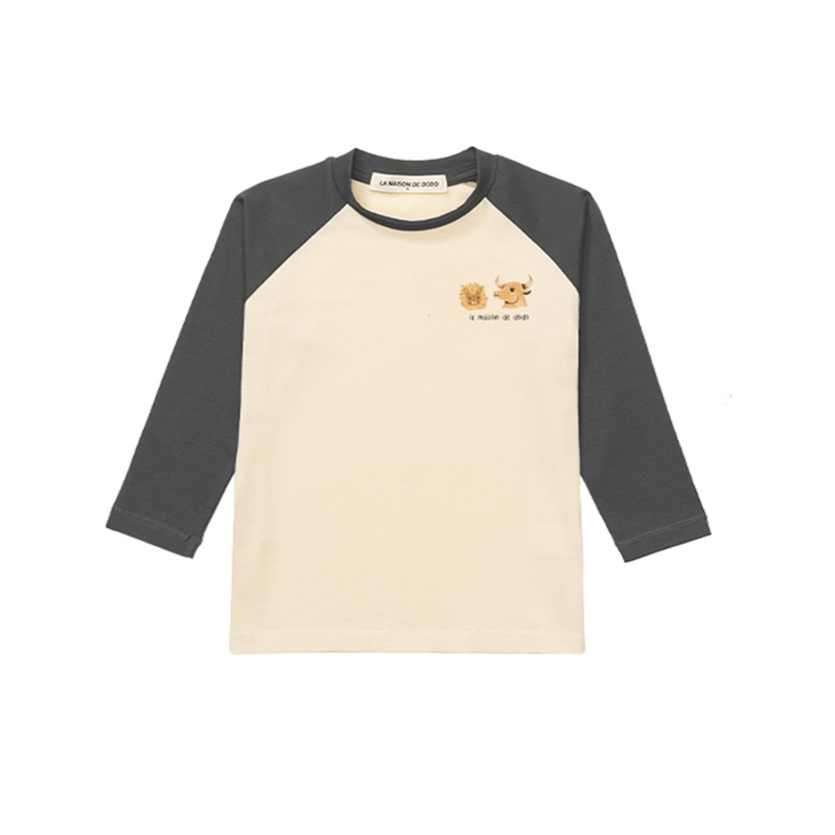 라메종드도도(LA MAISON DE DODO) Reglan Block T Shirt with Leo & Taurus ( Ivory/Charcoal )_긴팔티셔츠