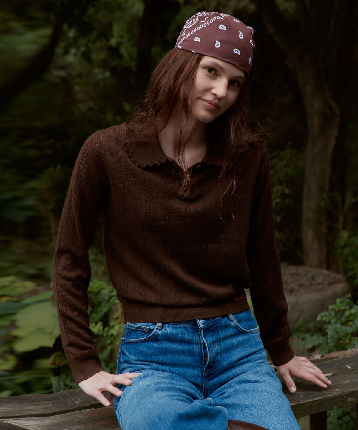 스튜디오앤파르크(STUDIO&PARC) Openwork Collar Wool Knit_Brown