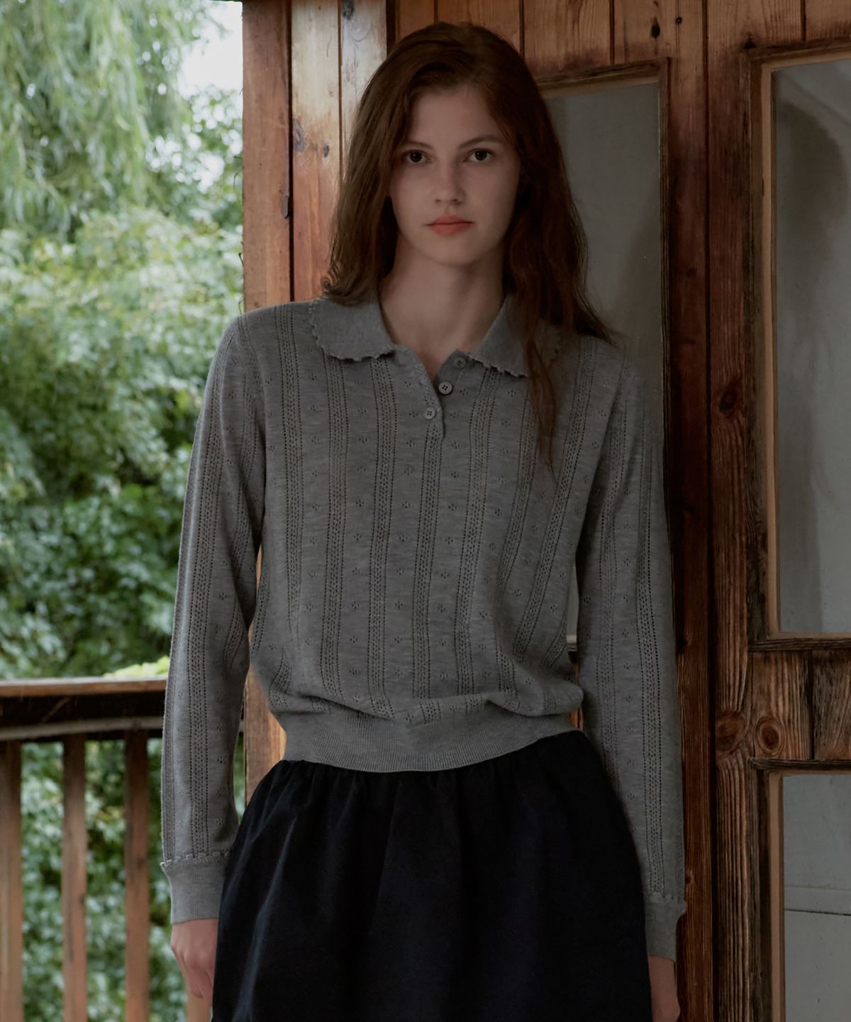 스튜디오앤파르크(STUDIO&PARC) Openwork Collar Wool Knit_Grey