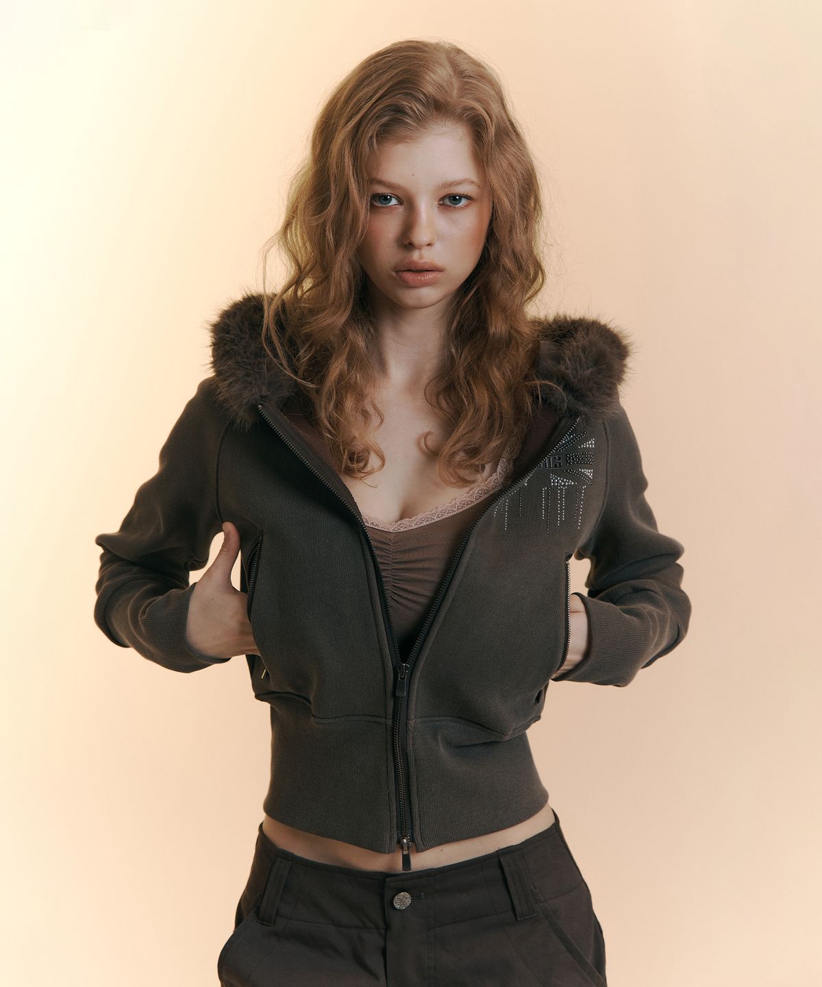 플리즈노팔로우(PLEASENOFOLLOW) Becky Fur Hoodie Jacket (Mocha Brown)