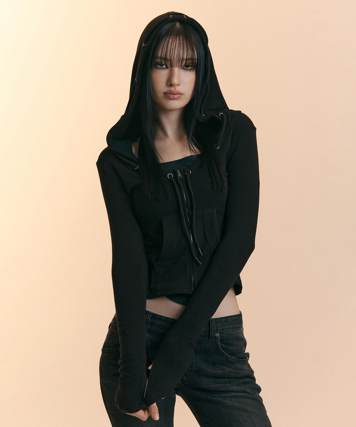 플리즈노팔로우(PLEASENOFOLLOW) Glen Deep U-neck Hoodie (Black)