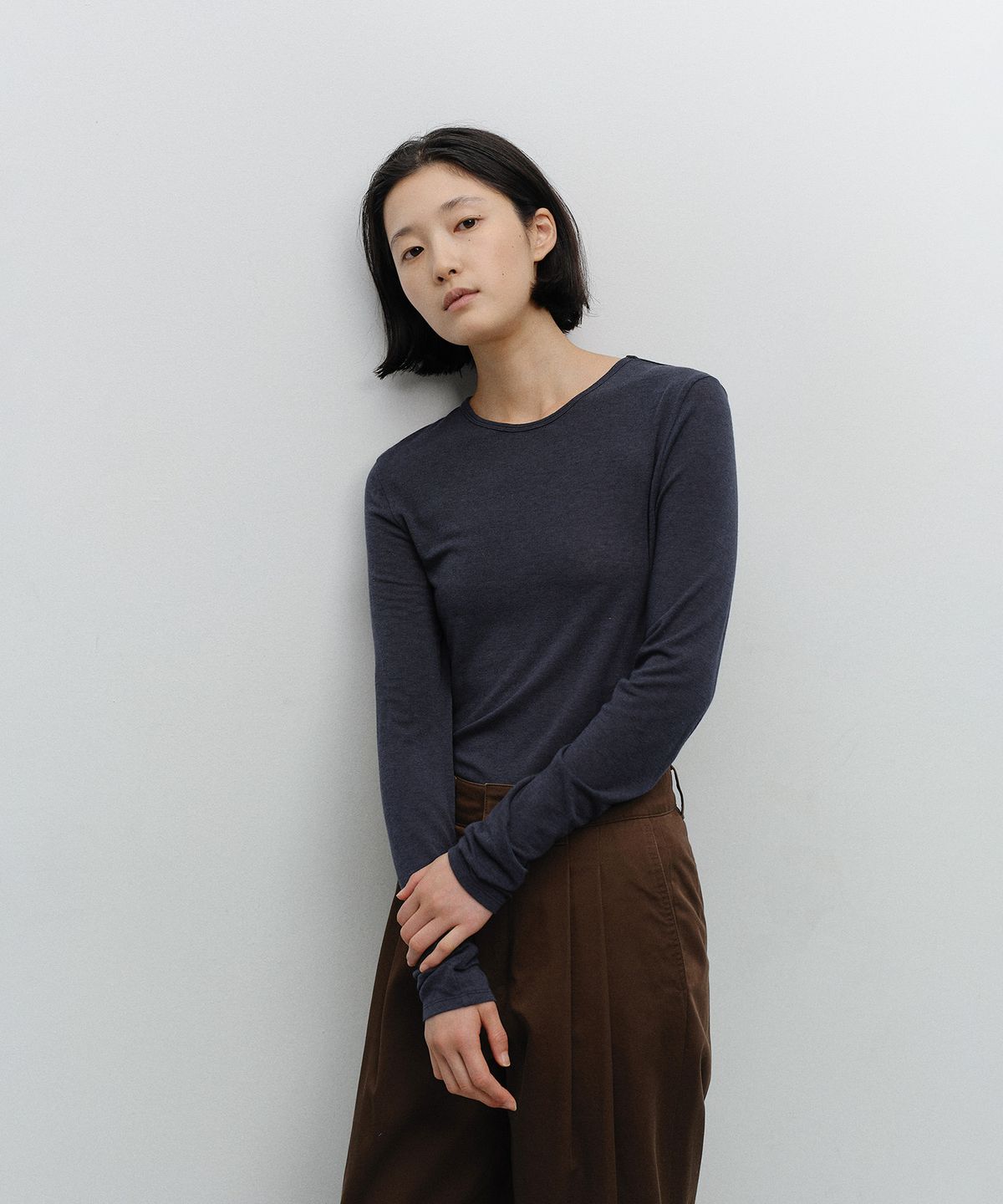 어나더오피스 우먼(ANOTHER OFFICE WOMEN) w. Wool Blend Long Sleeve Tee (Navy)