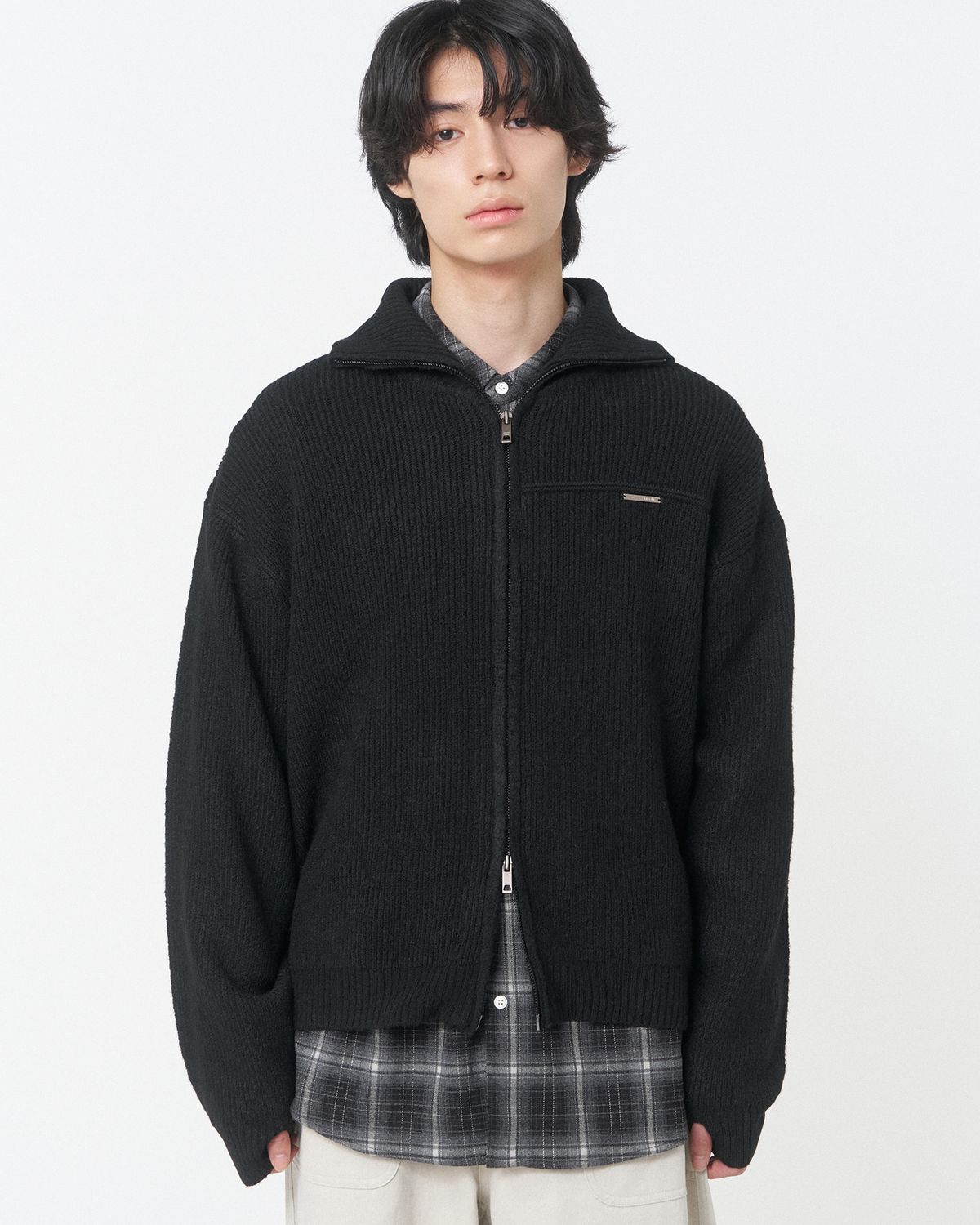 미세키서울 맨(MISEKISEOUL MEN) High neck full zip-up knit BLACK