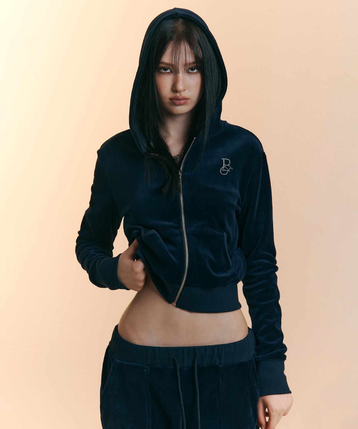 플리즈노팔로우(PLEASENOFOLLOW) 25FW New Velour Set-Up (Navy)