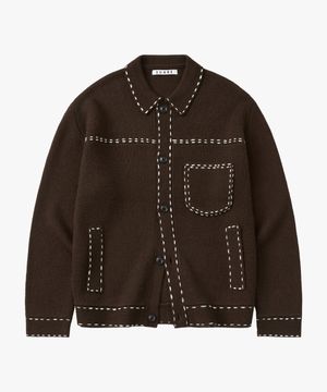 (우먼)울 핸드 스티치 트러커 니트 자켓 브라운