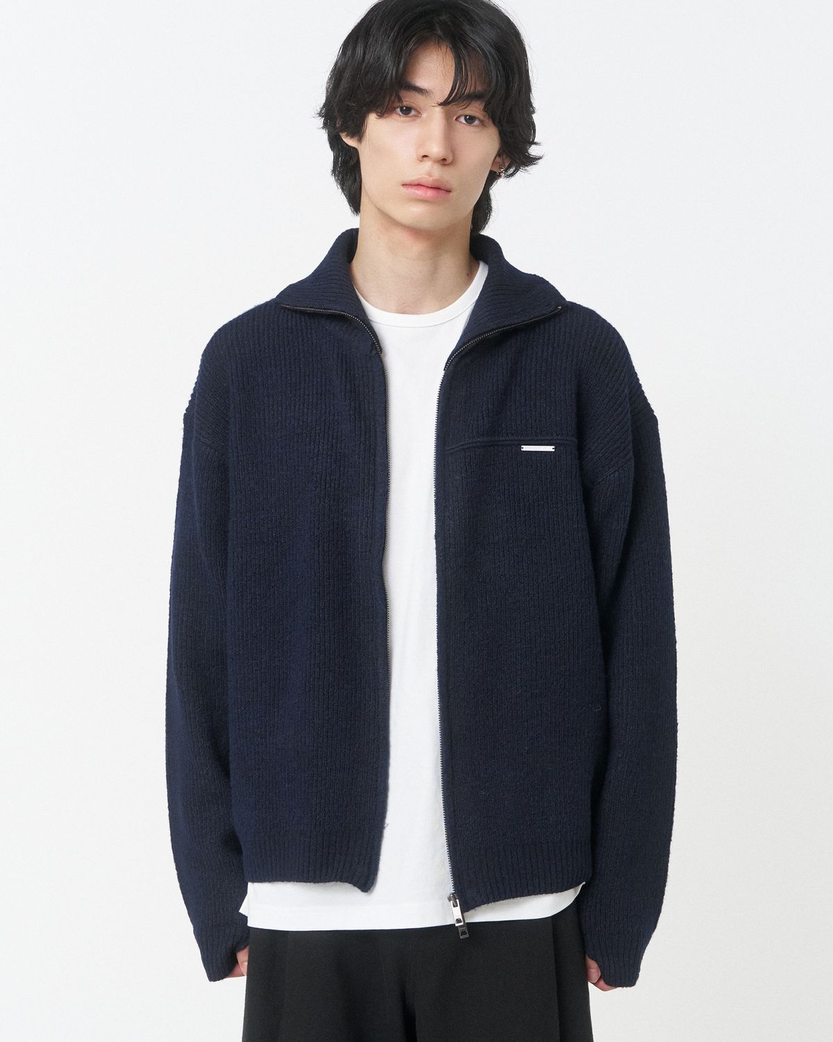 미세키서울 맨(MISEKISEOUL MEN) High neck full zip-up knit DARK NAVY