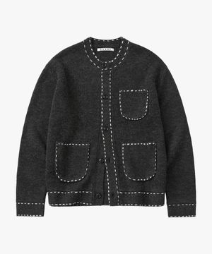 (우먼)울 핸드 스티치 라운드 가디건 차콜