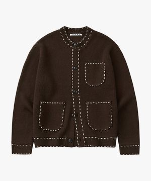 (우먼)울 핸드 스티치 라운드 가디건 브라운