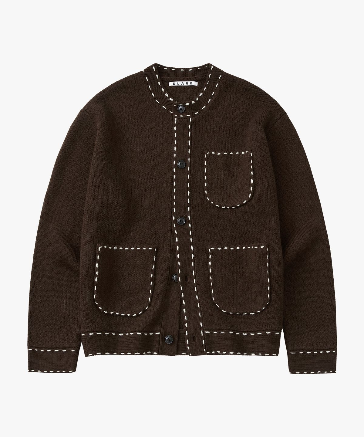 수아레 우먼(SUARE WOMEN) (우먼)울 핸드 스티치 라운드 가디건 브라운