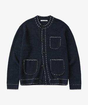 (우먼)울 핸드 스티치 라운드 가디건 네이비