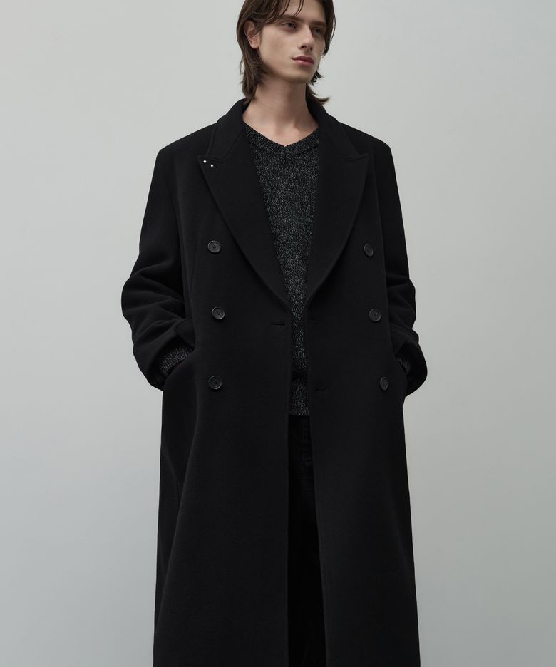 [WOOL 90] 스터디드 체스터 울 더블 코트 [블랙]