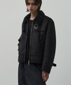 컨투어 시어링 스웨이드 크롭 무스탕 자켓 [블랙]