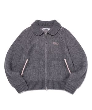 리본 체리 루즈핏 니트 집업 [다크 그레이]