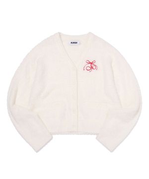 리본 체리 루즈핏 헤어리 가디건 [아이보리]