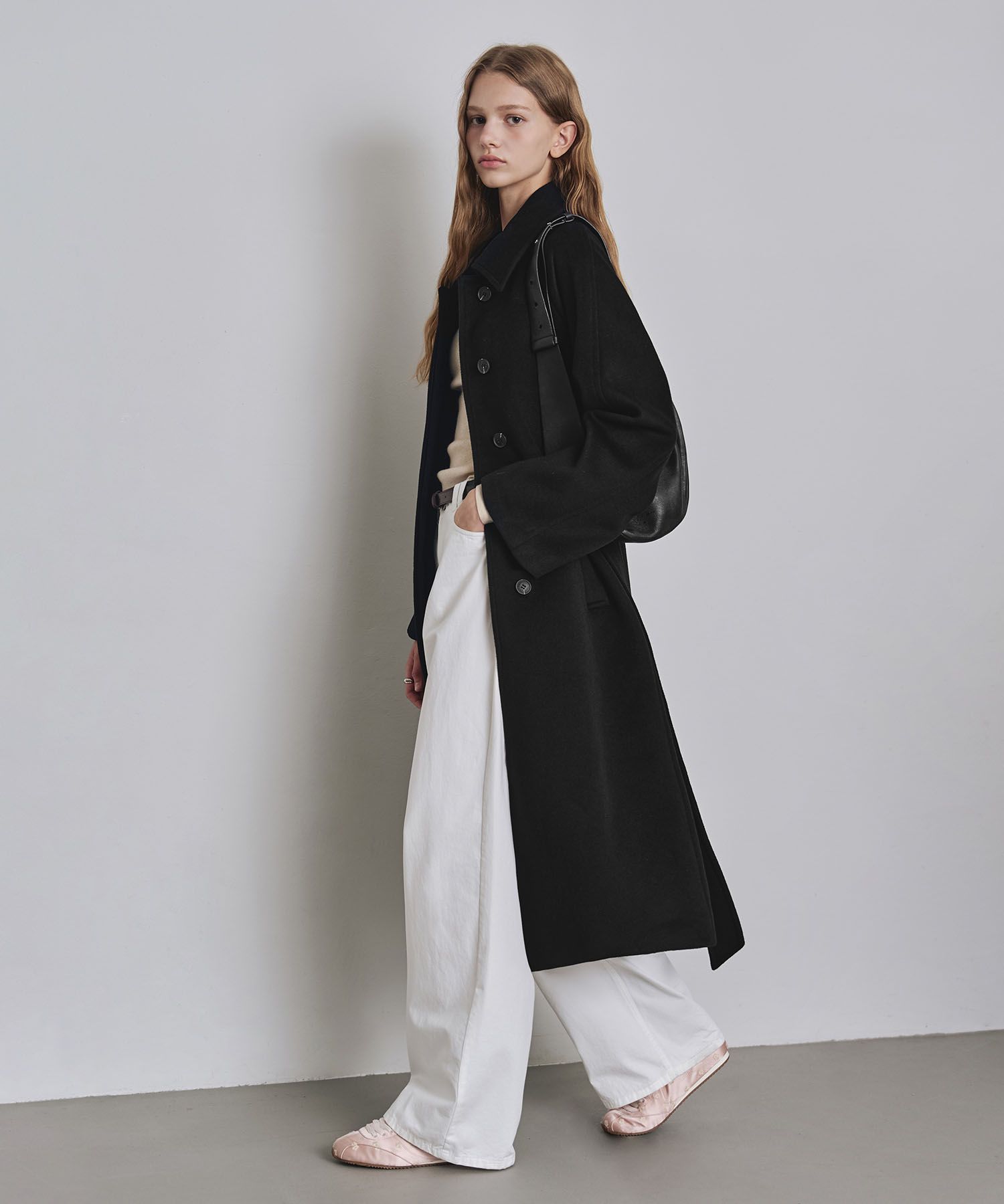 belted balmacaan long coat