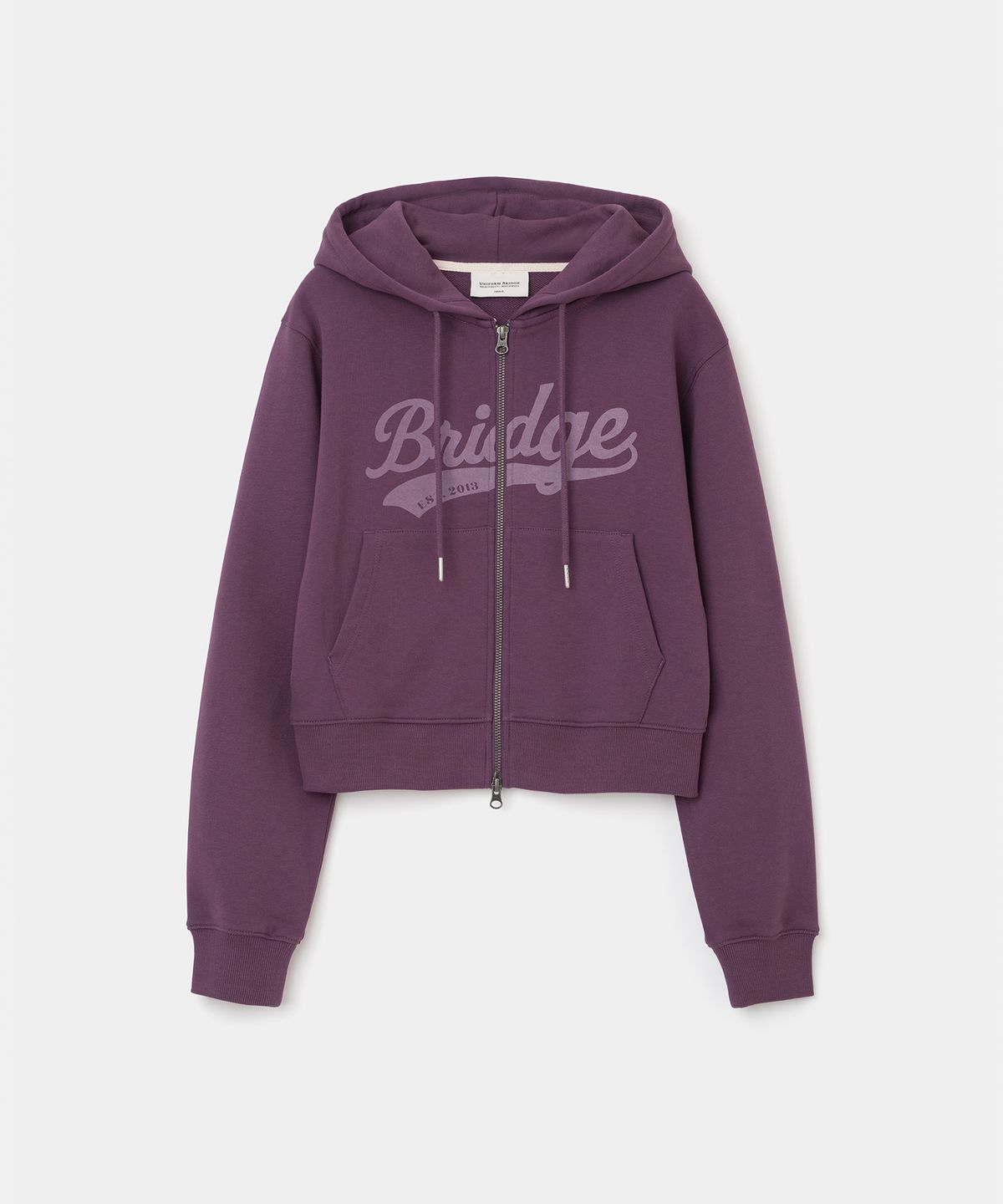 유니폼브릿지(UNIFORM BRIDGE) logo hoodie zip-up crop fit(womens) purple