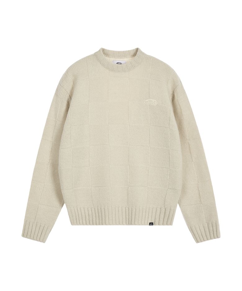 CHECK KNITTED PULLOVER-IVORY