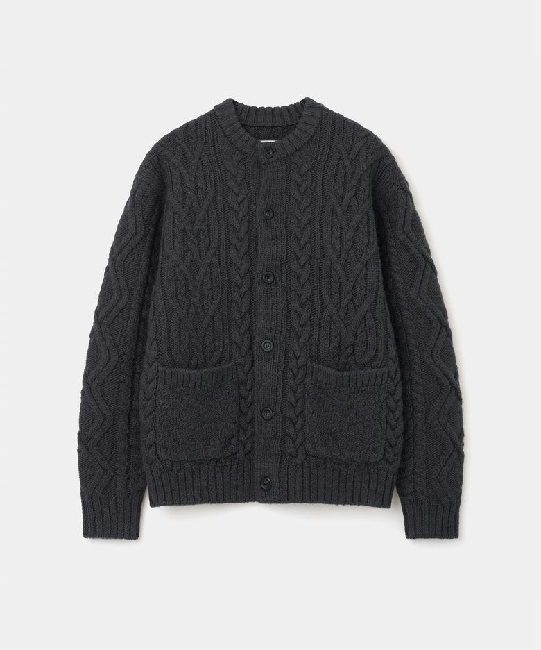 heavy wool cable cardigan charcoal