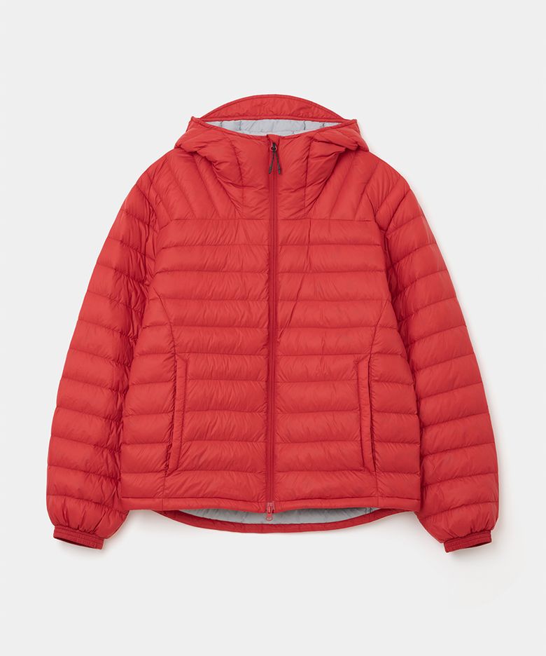 lightweight hooded down jacket red