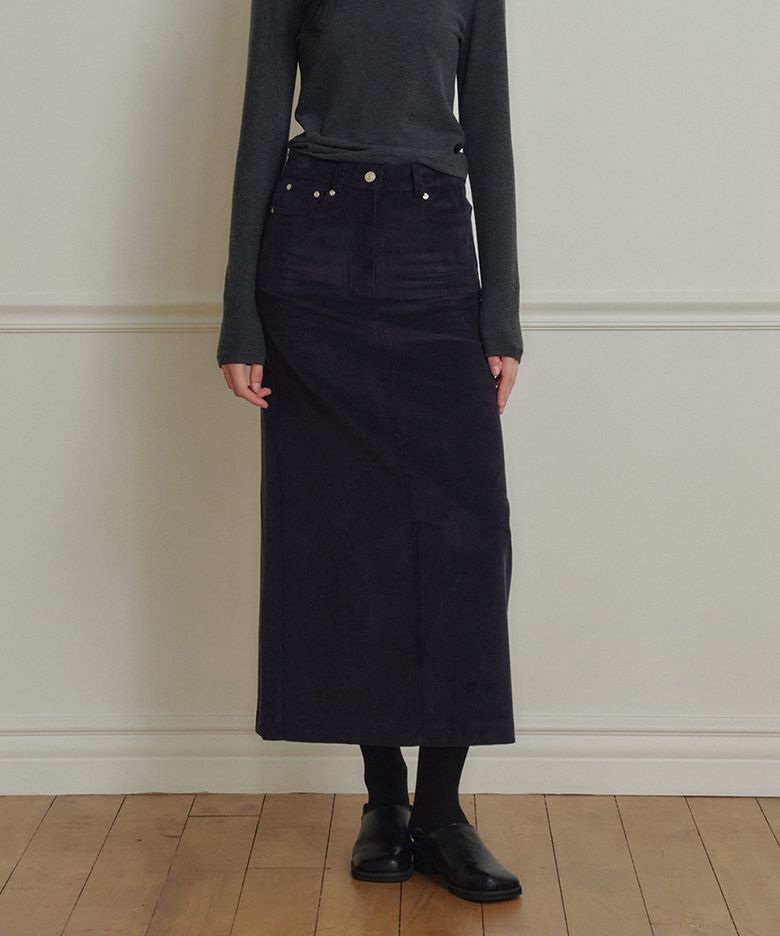 Corduroy Slim Skirt_Navy