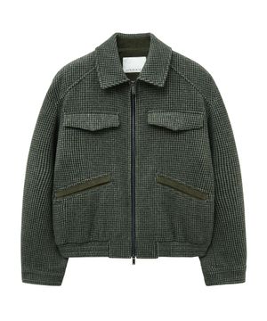 HOUNDSTOOTH WOOL BLOUSON (OLIVE)