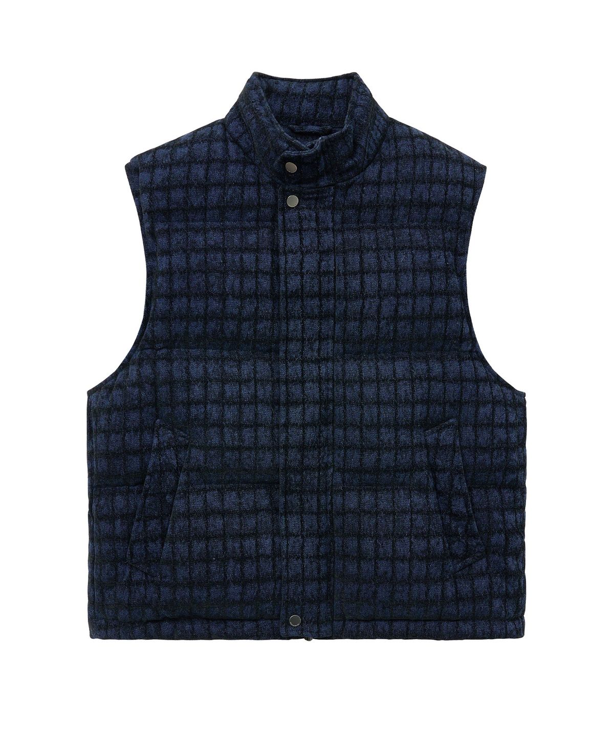 언지미크(UNGIMMICK) CHECK PATTERN DOWN VEST (INDIGO)