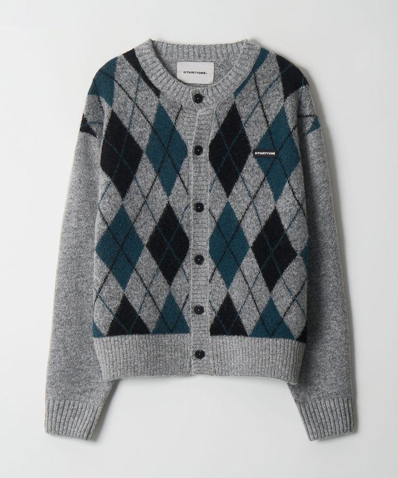 Round-Neck Argyle Cardigan (GREEN)