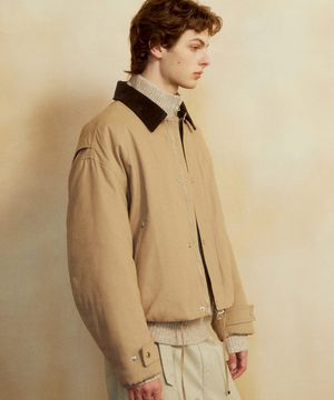 Contrast Collar Padded Blouson (BEIGE)