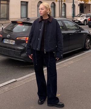 Contrast Collar Padded Blouson (NAVY)