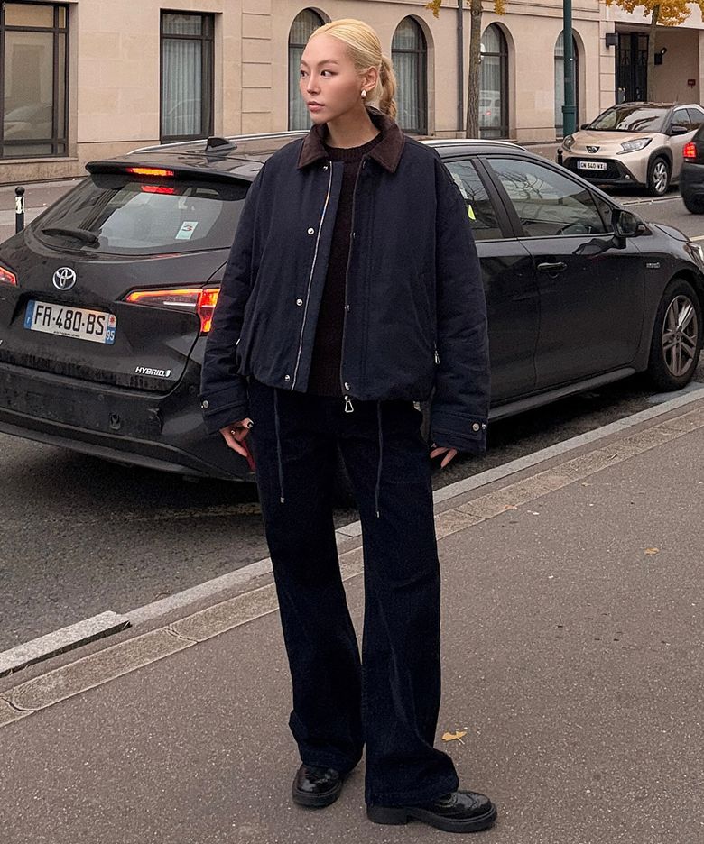 Contrast Collar Padded Blouson (NAVY)