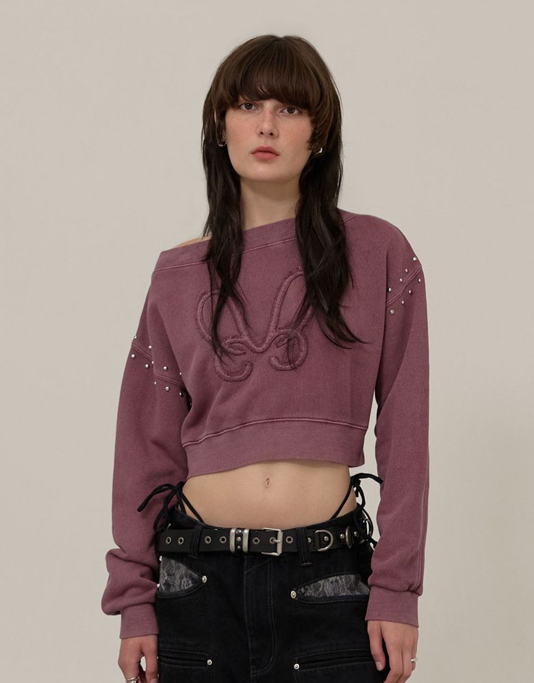 [MMW] DYED OFF-SHOULDER STUD SWEAT (RED)