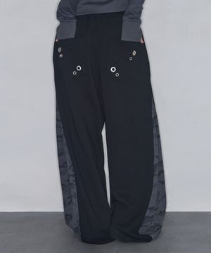 스타 패치 배색 스웻 팬츠 블랙