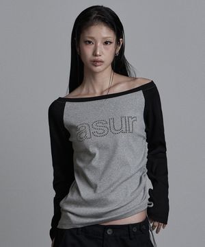 AU 보트넥 셔링 롱슬리브 멜란지