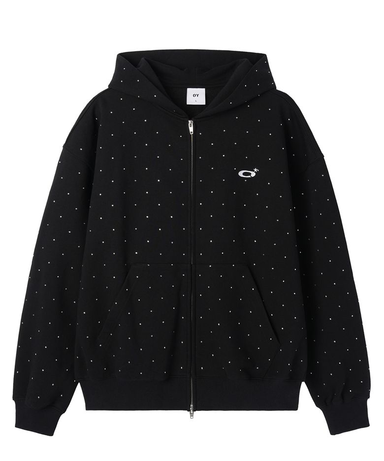 CRYSTAL DOT HOODIE ZIP UP - BLACK