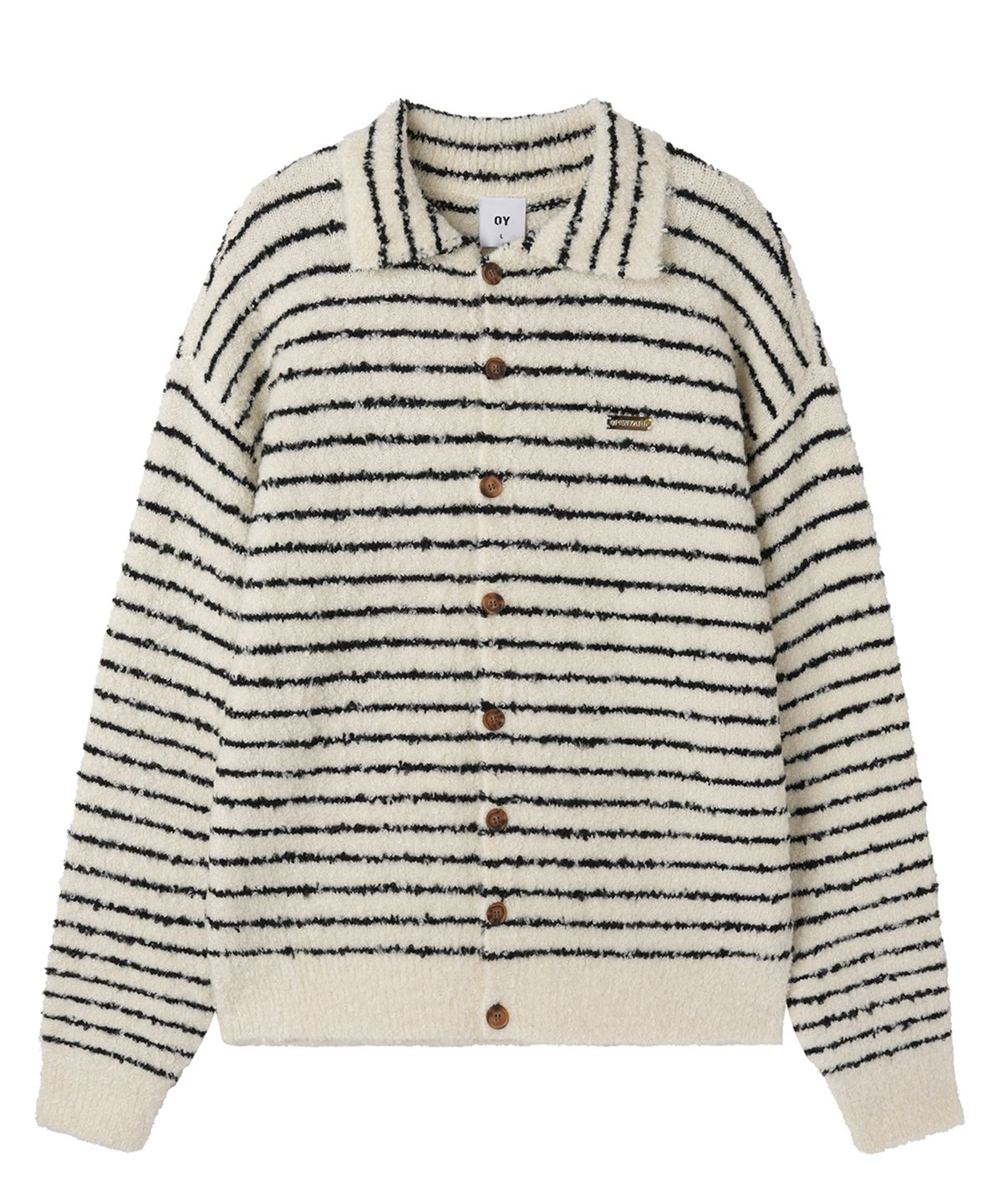 오픈야드(오와이)(OPENYARD(OY)) STRIPED BOUCLE COLLAR KNIT CARDIGAN - IVORY