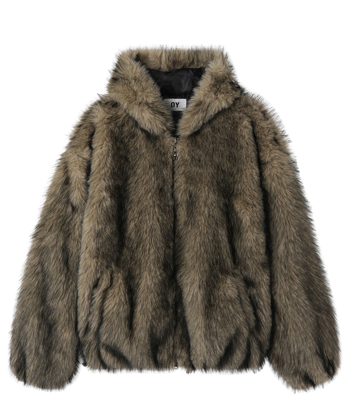 오픈야드(오와이)(OPENYARD(OY)) WILD FAUX FUR HOODIE JACKET - BROWN