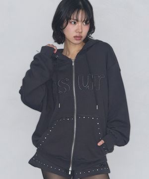 컷 오프 빈티지 후드 집업 차콜