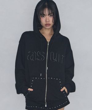 컷 오프 빈티지 후드 집업 블랙