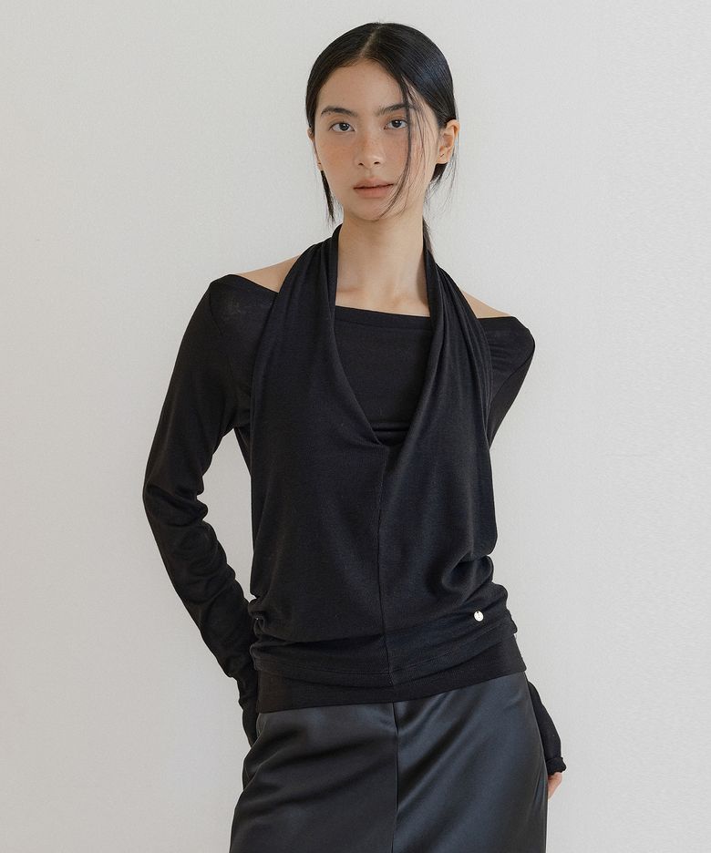 Cowl Tank & Boatneck Top Set (black)