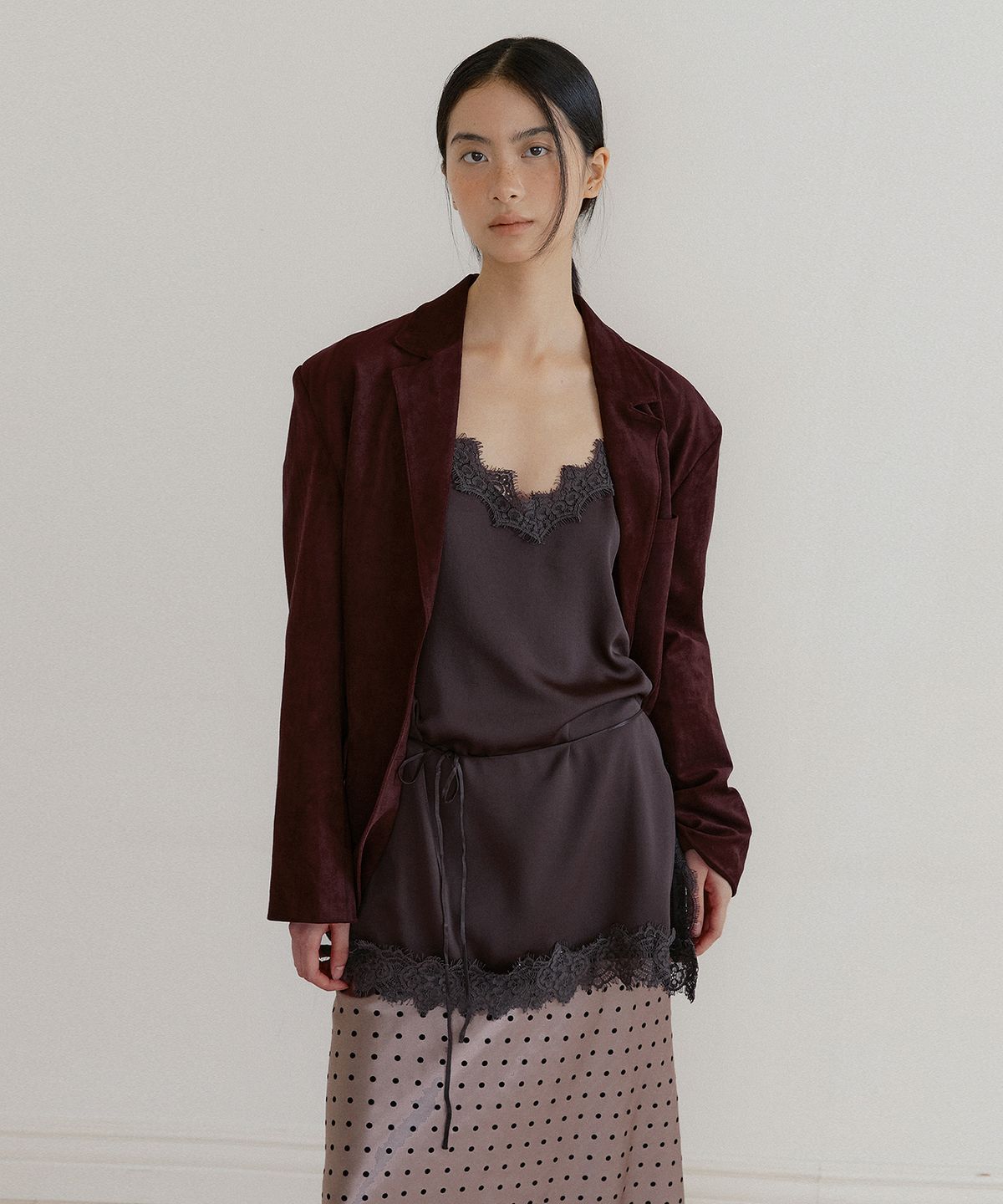 루시르주(LUCIR ZU) Satin bustier camisole (burgundy)