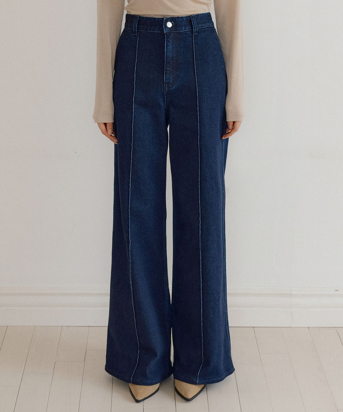 루시르주(LUCIR ZU) Pintuck Raw Denim Wide Pants (blue)