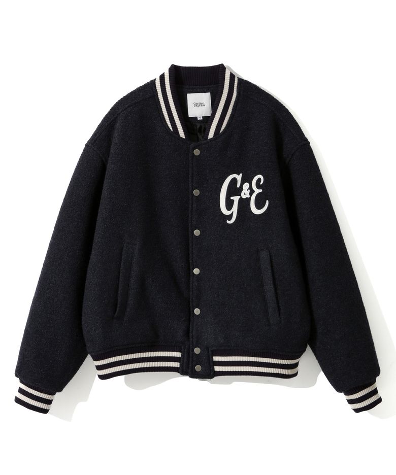 Wool Boucle Varsity Jacket (navy)