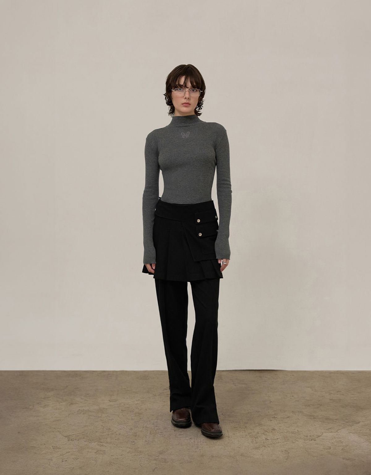 엠엠더블유(MMW) [MMW] LAYERED WRAP SKIRT PANTS (BLACK)