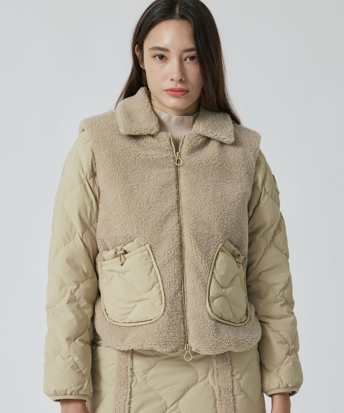 하이퍼리트(HYPERREET) 여성 머스코비 퍼배색 점퍼 [카멜 베이지]_HE4JP530