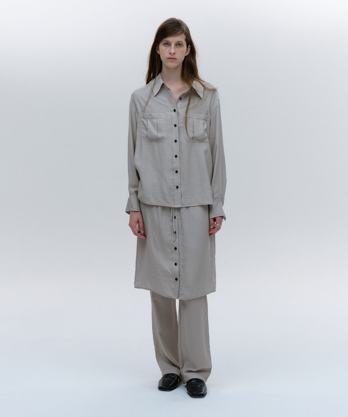 솔티페블(SALTY PEBBLE) SOFT TWILL SKIRT PANTS [MOCHA]